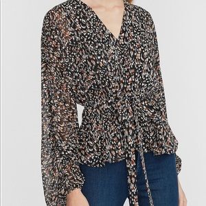 Express Metallic Printed Tie Back Balloon Sleeve Top